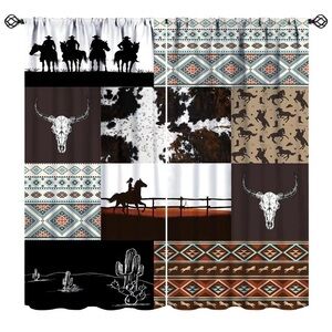 Cowboy Blackout Curtains Aztec Vintage Rustic Farmhouse Western Cowboy Cactus Bu